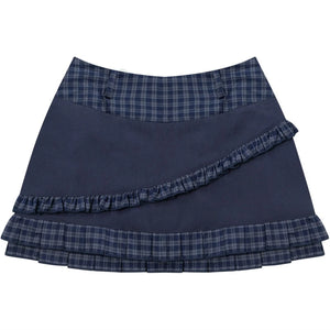 Dark Blue Plaid Pleated Skirt