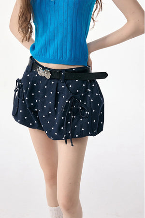 Dark Blue Polka Dot High Waist Shorts