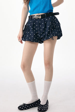 Dark Blue Polka Dot High Waist Shorts