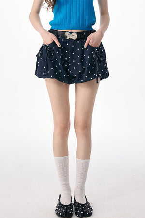 Dark Blue Polka Dot High Waist Shorts