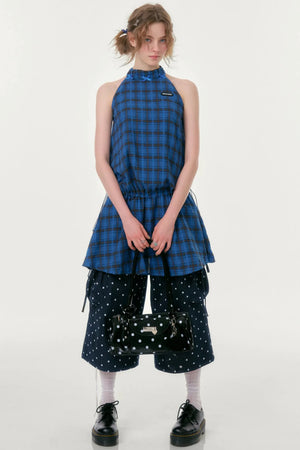 Dark Blue Polka Dot Wide-Leg Pants
