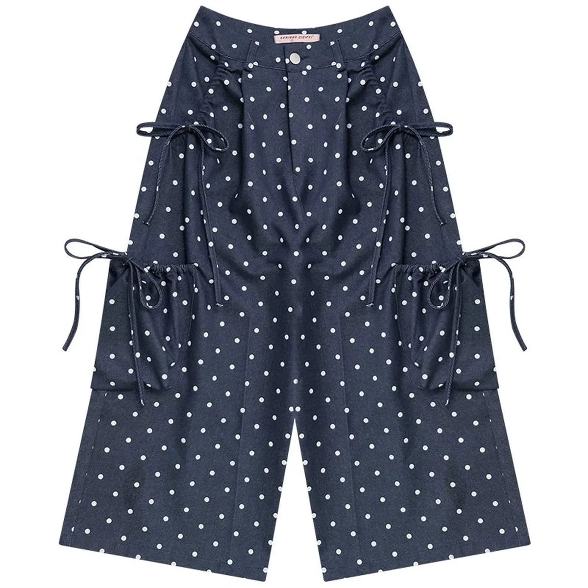 Dark Blue Polka Dot Wide-Leg Pants