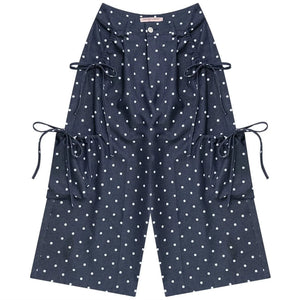 Dark Blue Polka Dot Wide-Leg Pants