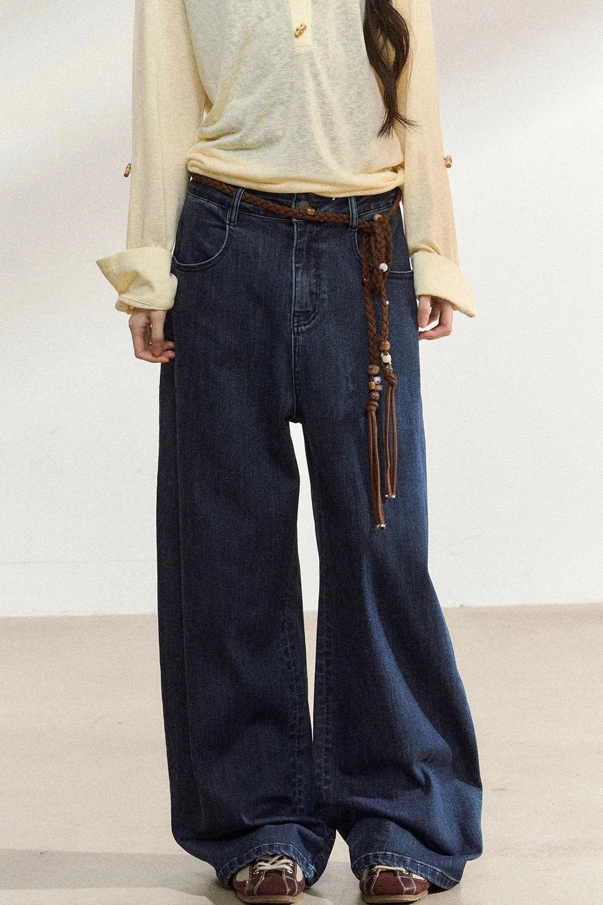 Dark Blue Wide-Leg Jeans
