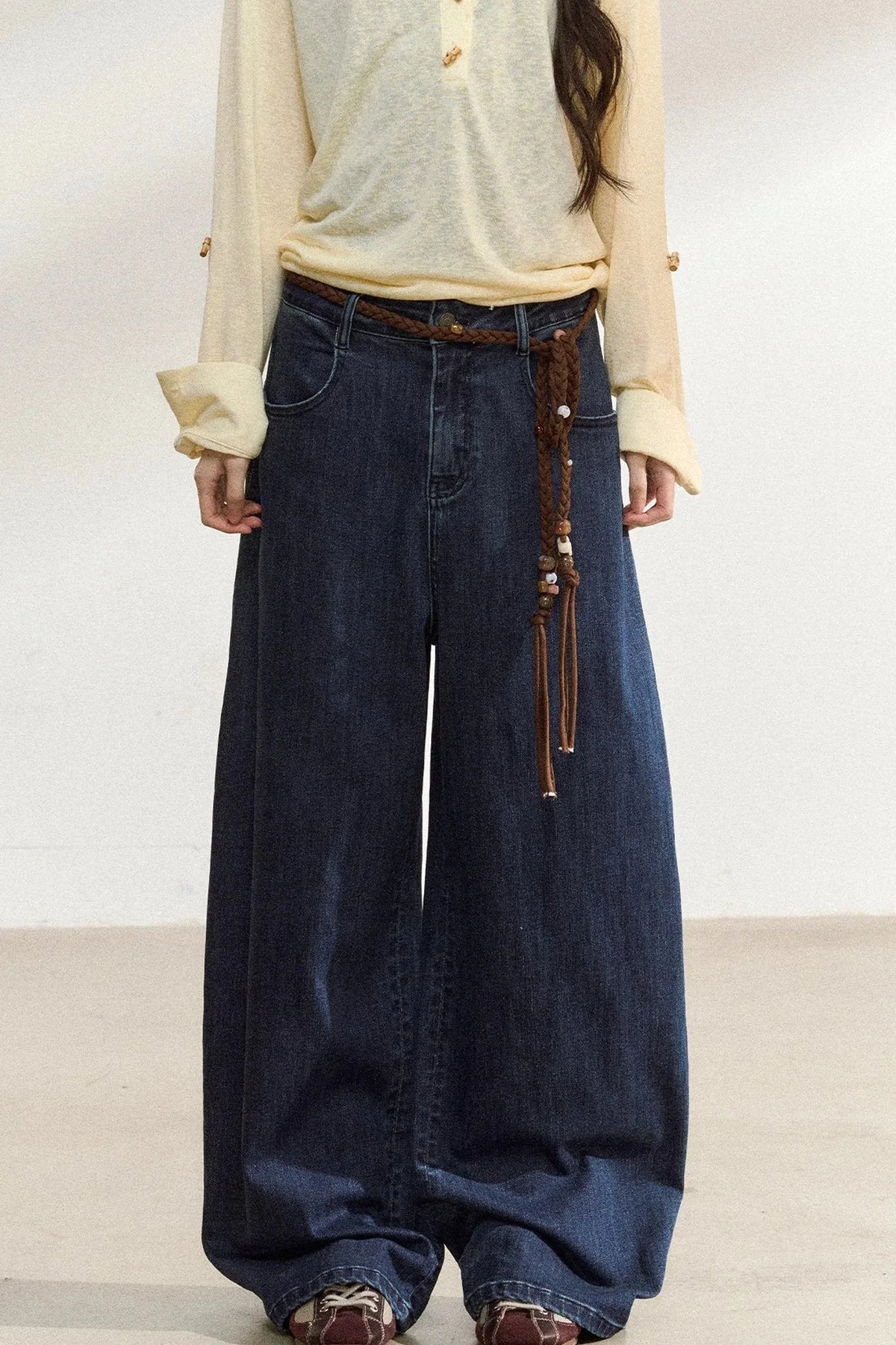 Dark Blue Wide-Leg Jeans