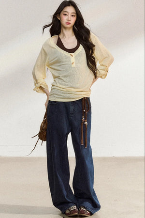 Dark Blue Wide-Leg Jeans