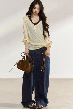 Dark Blue Wide-Leg Jeans