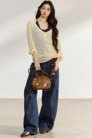 Dark Blue Wide-Leg Jeans