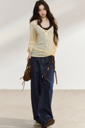 Dark Blue Wide-Leg Jeans