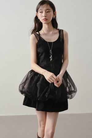 Dark Bow Mesh Blouse And Camisole Set