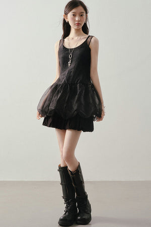 Dark Bow Mesh Blouse And Camisole Set