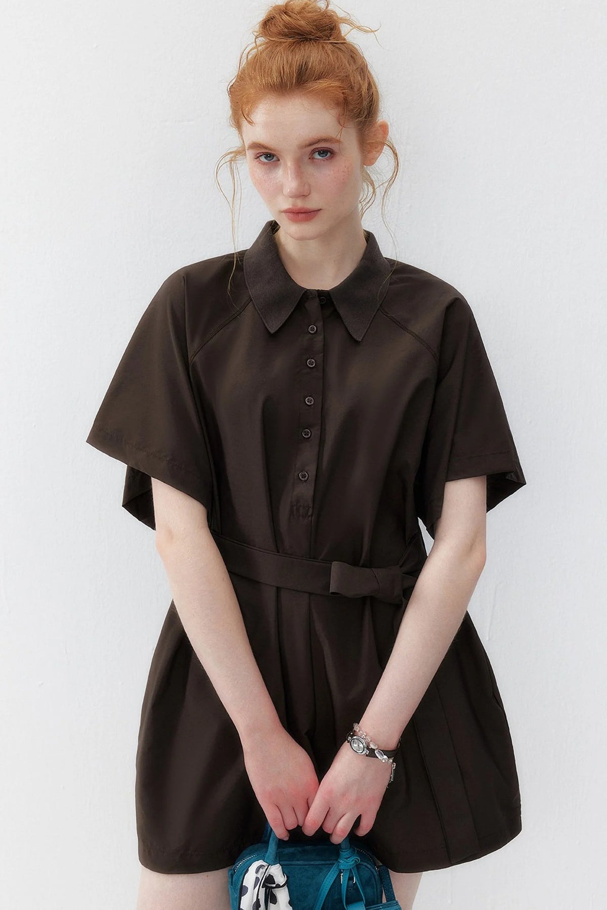 Dark Brown Lapel Wide-Leg Jumpsuit
