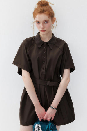 Dark Brown Lapel Wide-Leg Jumpsuit