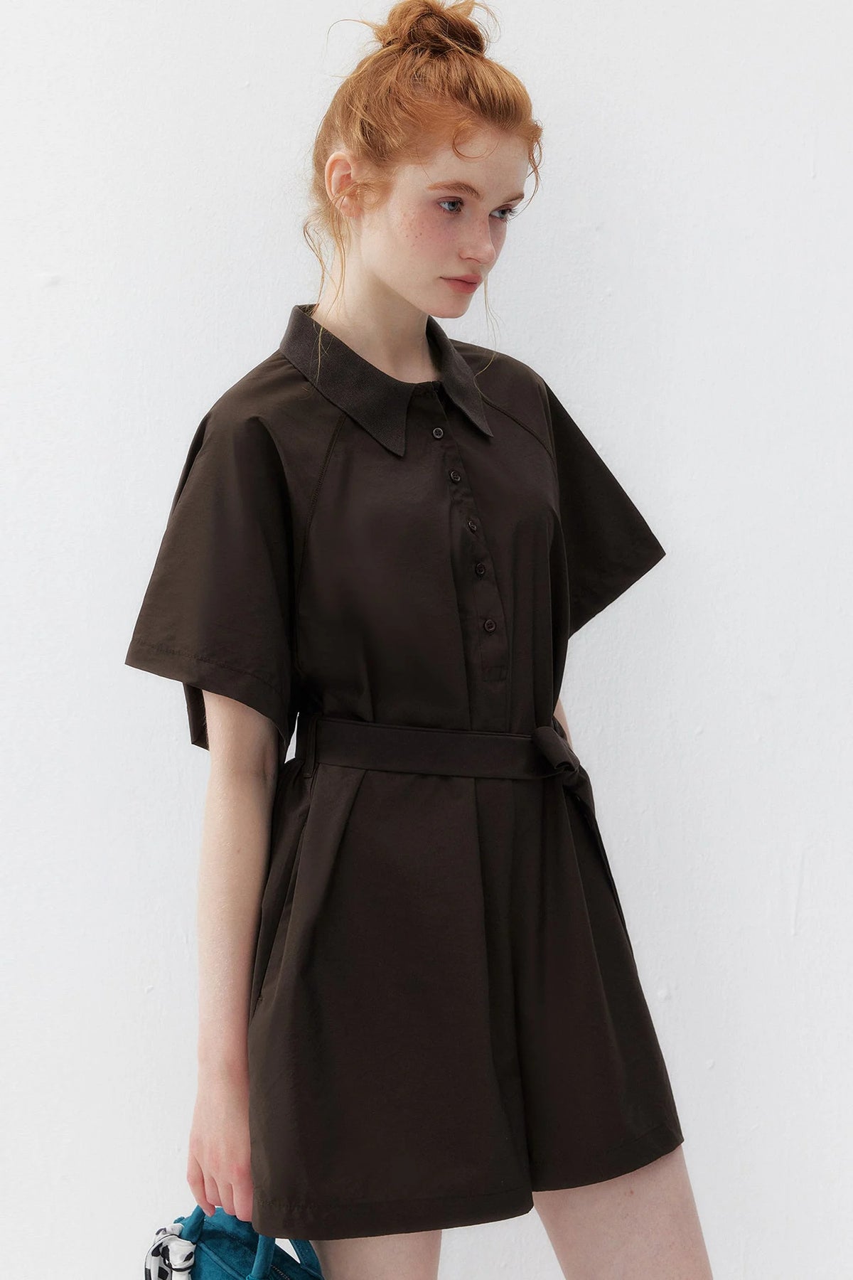 Dark Brown Lapel Wide-Leg Jumpsuit