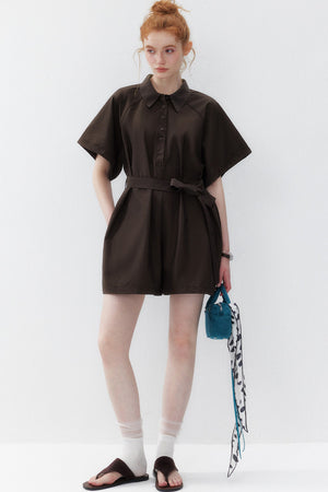 Dark Brown Lapel Wide-Leg Jumpsuit