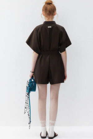 Dark Brown Lapel Wide-Leg Jumpsuit