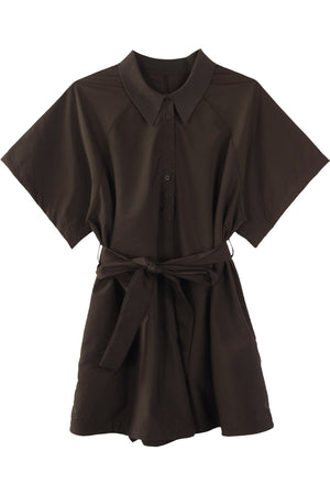 Dark Brown Lapel Wide-Leg Jumpsuit