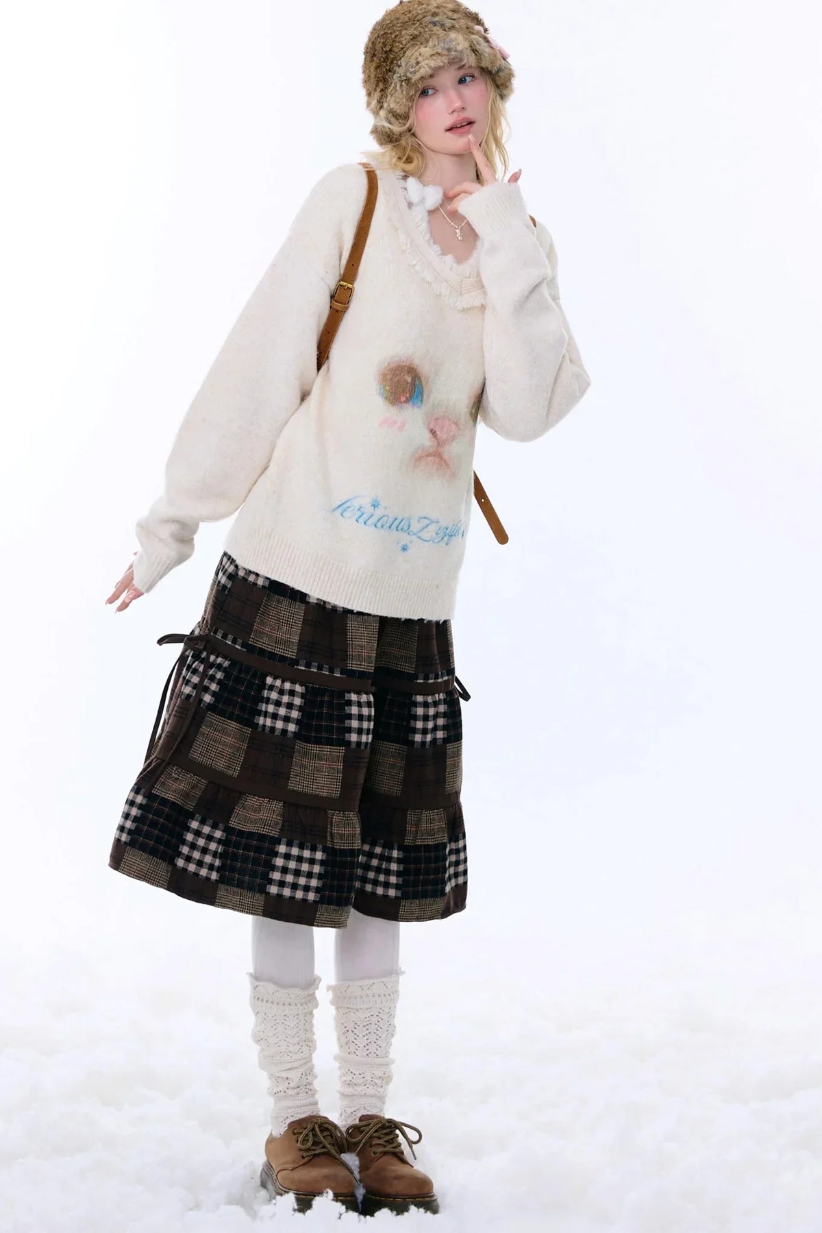 Dark Brown Plaid Skirt