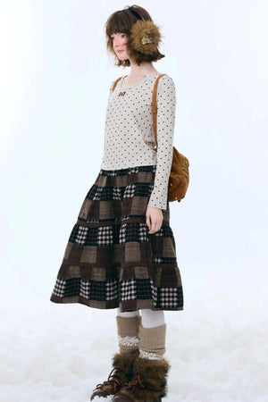 Dark Brown Plaid Skirt