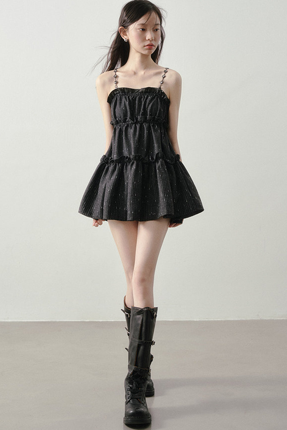 Dark Feather Striped Dress