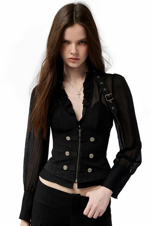 Dark Girl Ruffled Shirt Slim Set-Up
