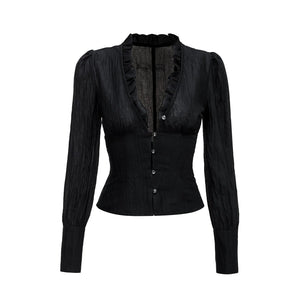 Dark Girl Ruffled Shirt Slim Set-Up