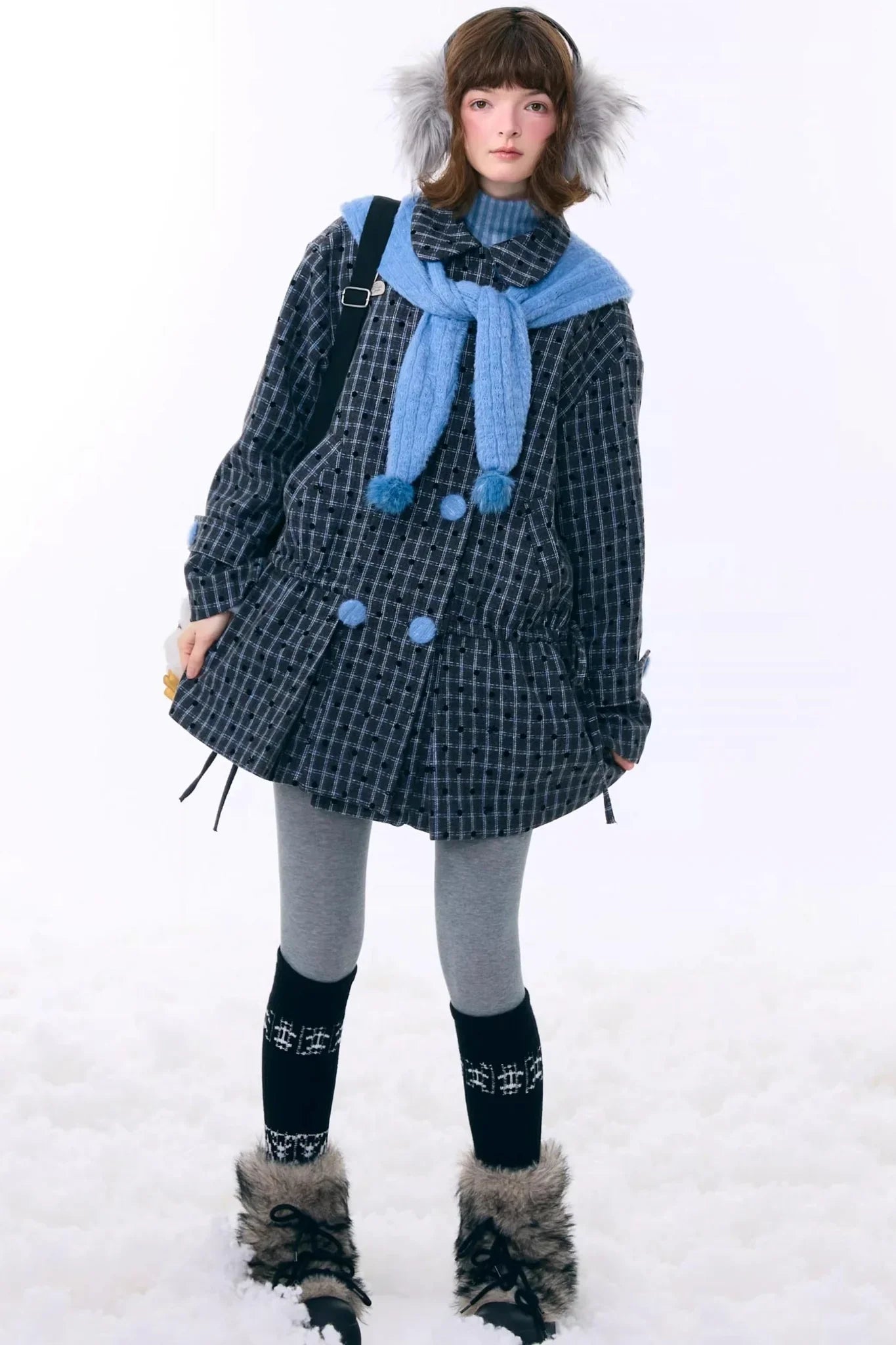 Dark Gray Plaid Wool Coat