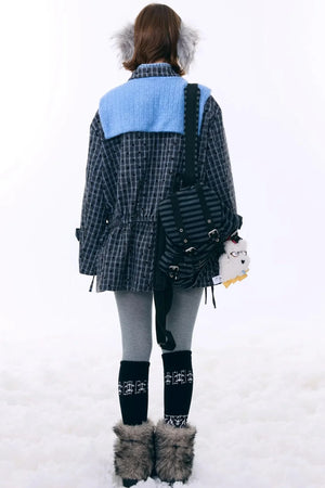Dark Gray Plaid Wool Coat