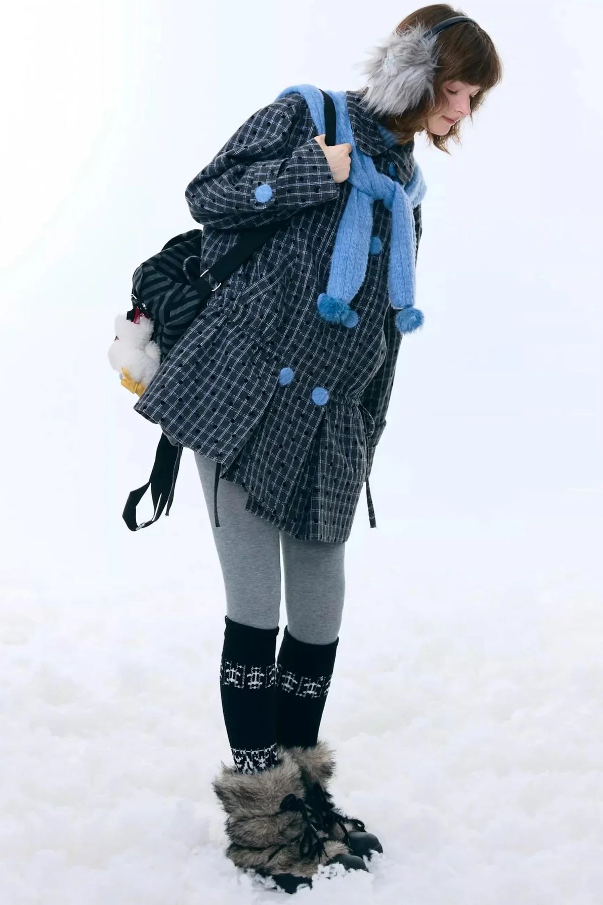 Dark Gray Plaid Wool Coat