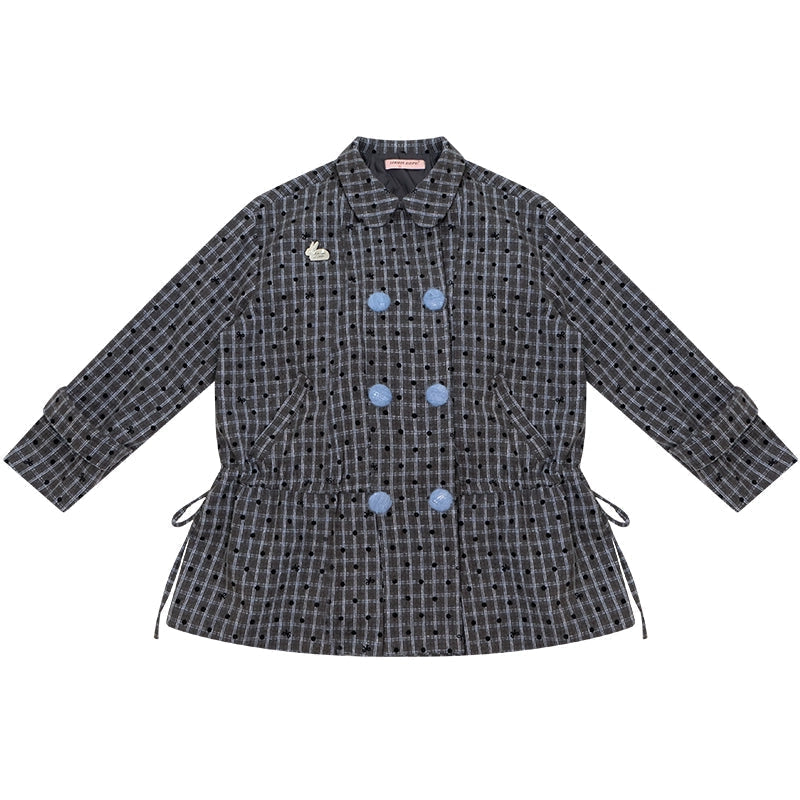 Dark Gray Plaid Wool Coat