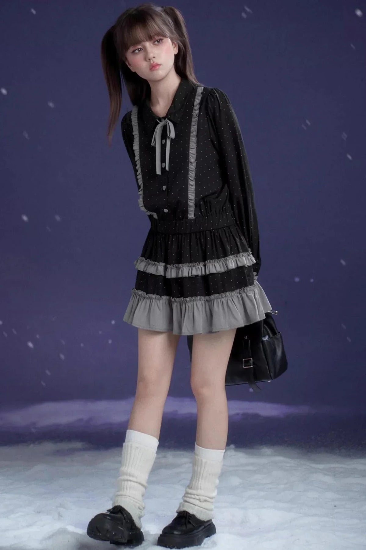 Dark Gray Polka Dot Dress