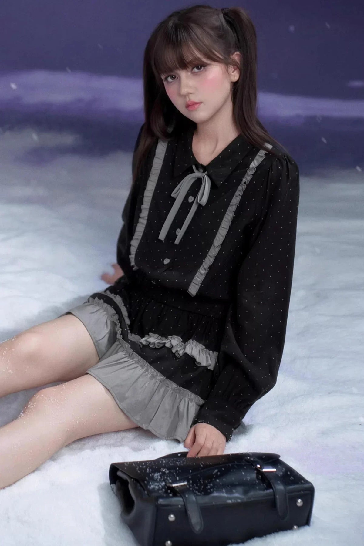 Dark Gray Polka Dot Dress