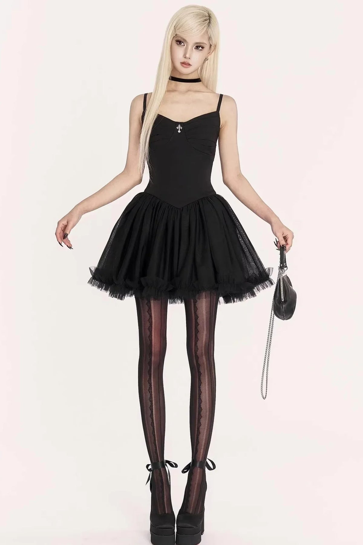 Dark Medieval Pleated Gauze Dress