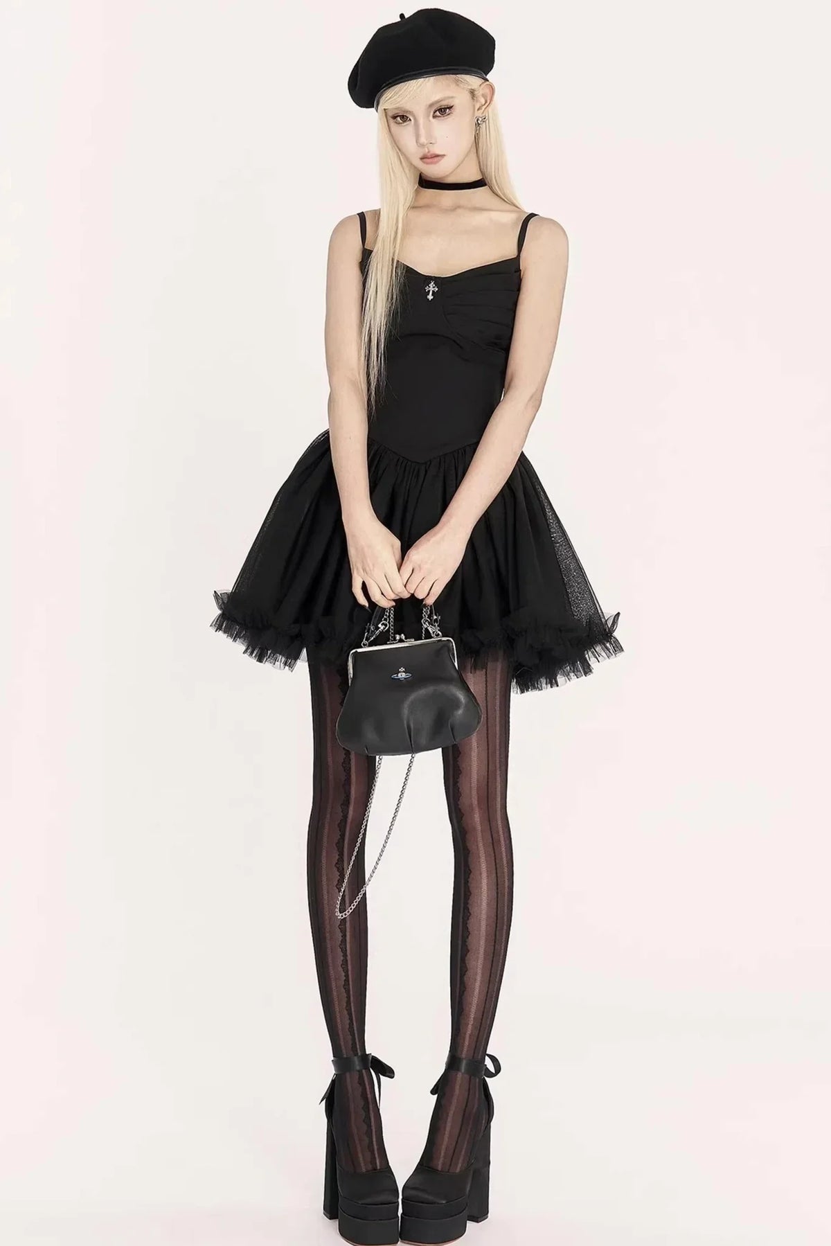 Dark Medieval Pleated Gauze Dress