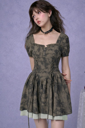 Dark Moss Waist Cincher Dress