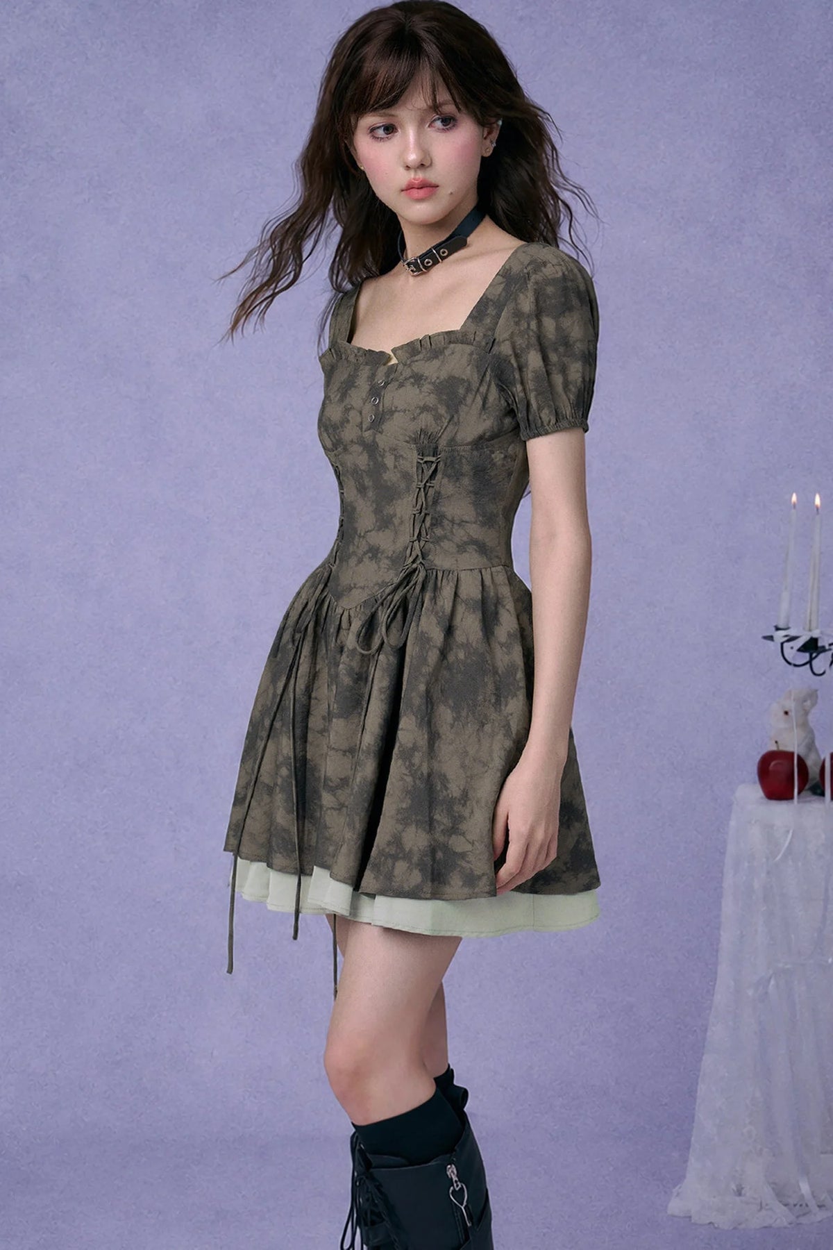 Dark Moss Waist Cincher Dress