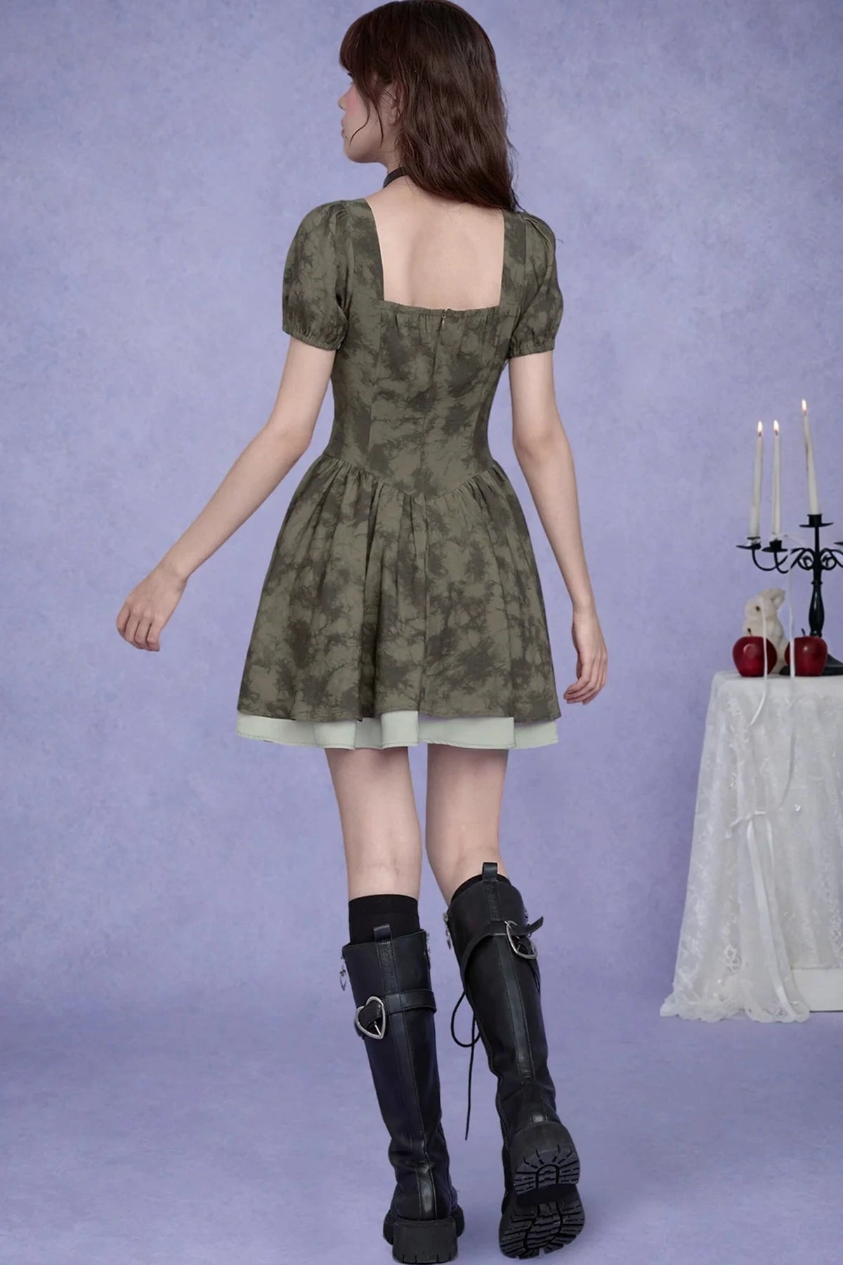 Dark Moss Waist Cincher Dress