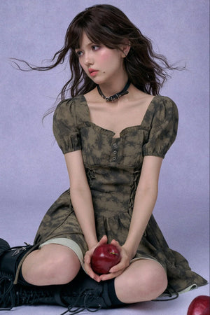 Dark Moss Waist Cincher Dress