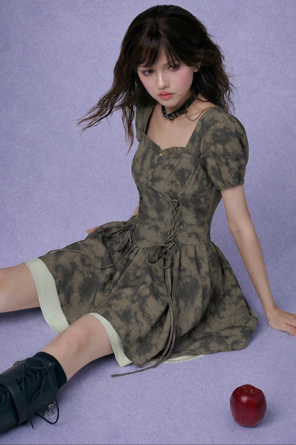 Dark Moss Waist Cincher Dress