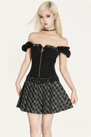 Dark Pleated One-Shoulder Dress