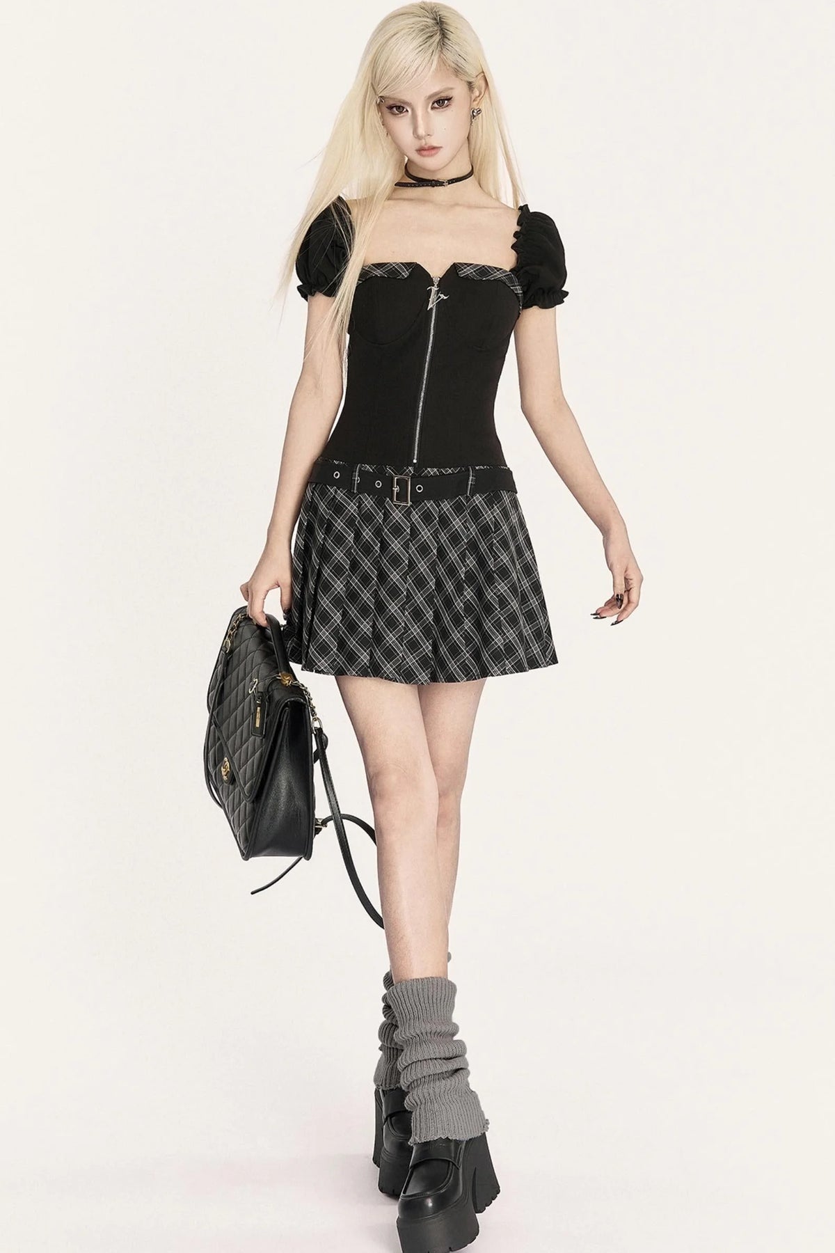 Dark Pleated One-Shoulder Dress
