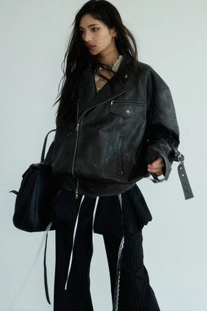 Dark Rock Aged PU Leather Jacket