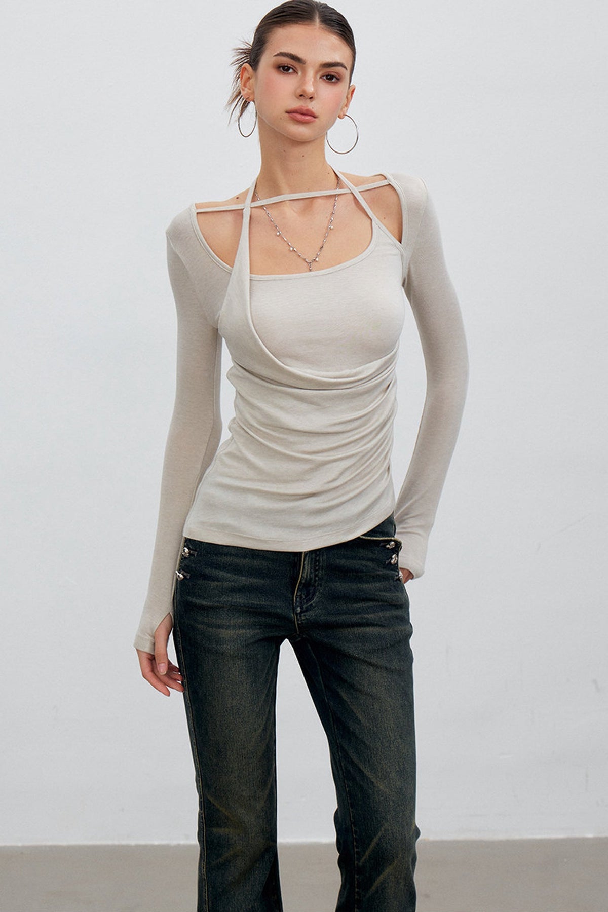 Deconstructed Halter Neck Ruched Top