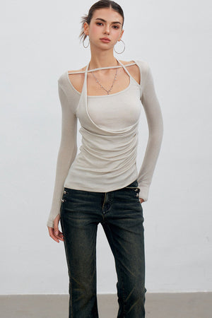 Deconstructed Halter Neck Ruched Top