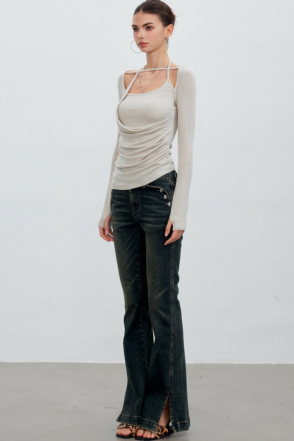 Deconstructed Halter Neck Ruched Top