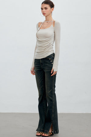 Deconstructed Halter Neck Ruched Top