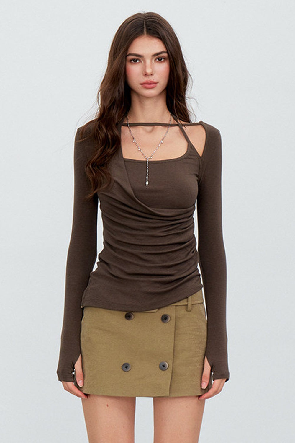 Deconstructed Halter Neck Ruched Top