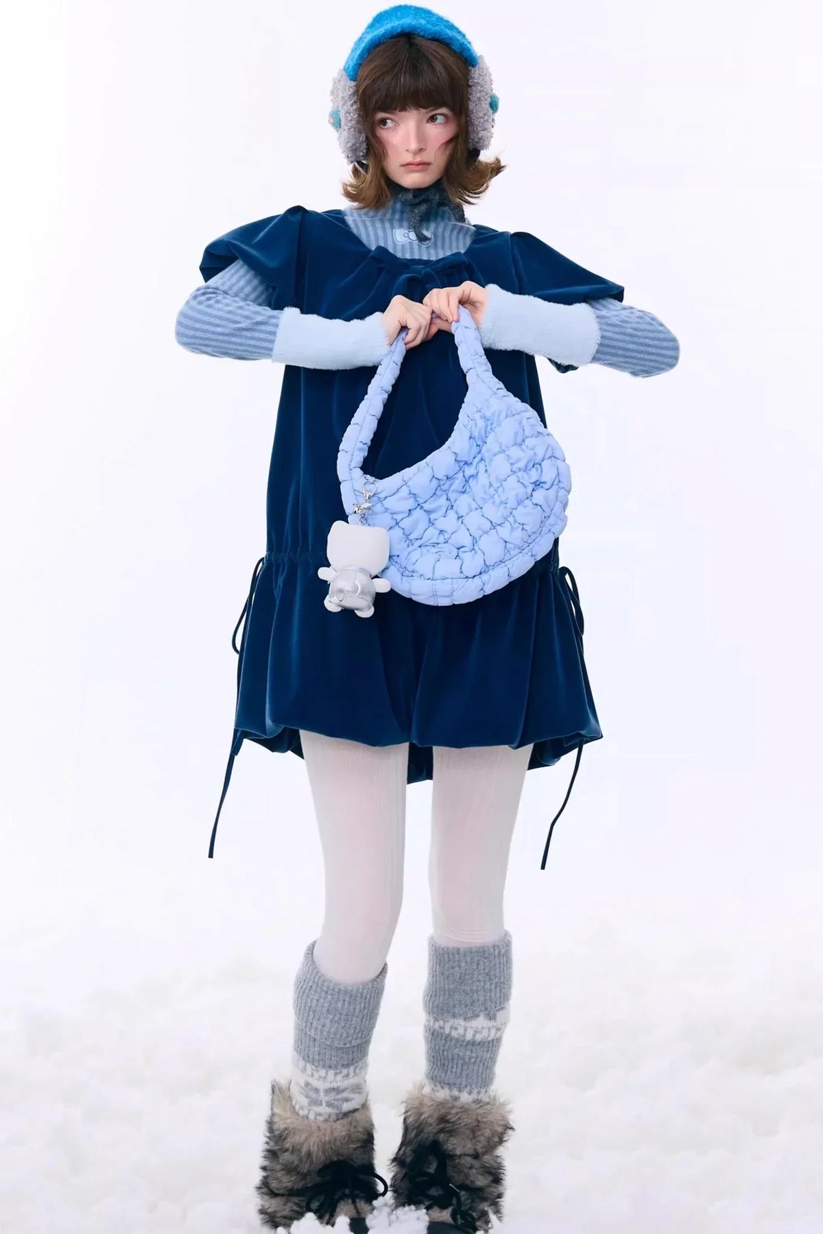 Deep Blue Velvet Bow Dress