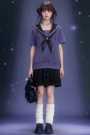 Deep Purple Sailor Collar Dress