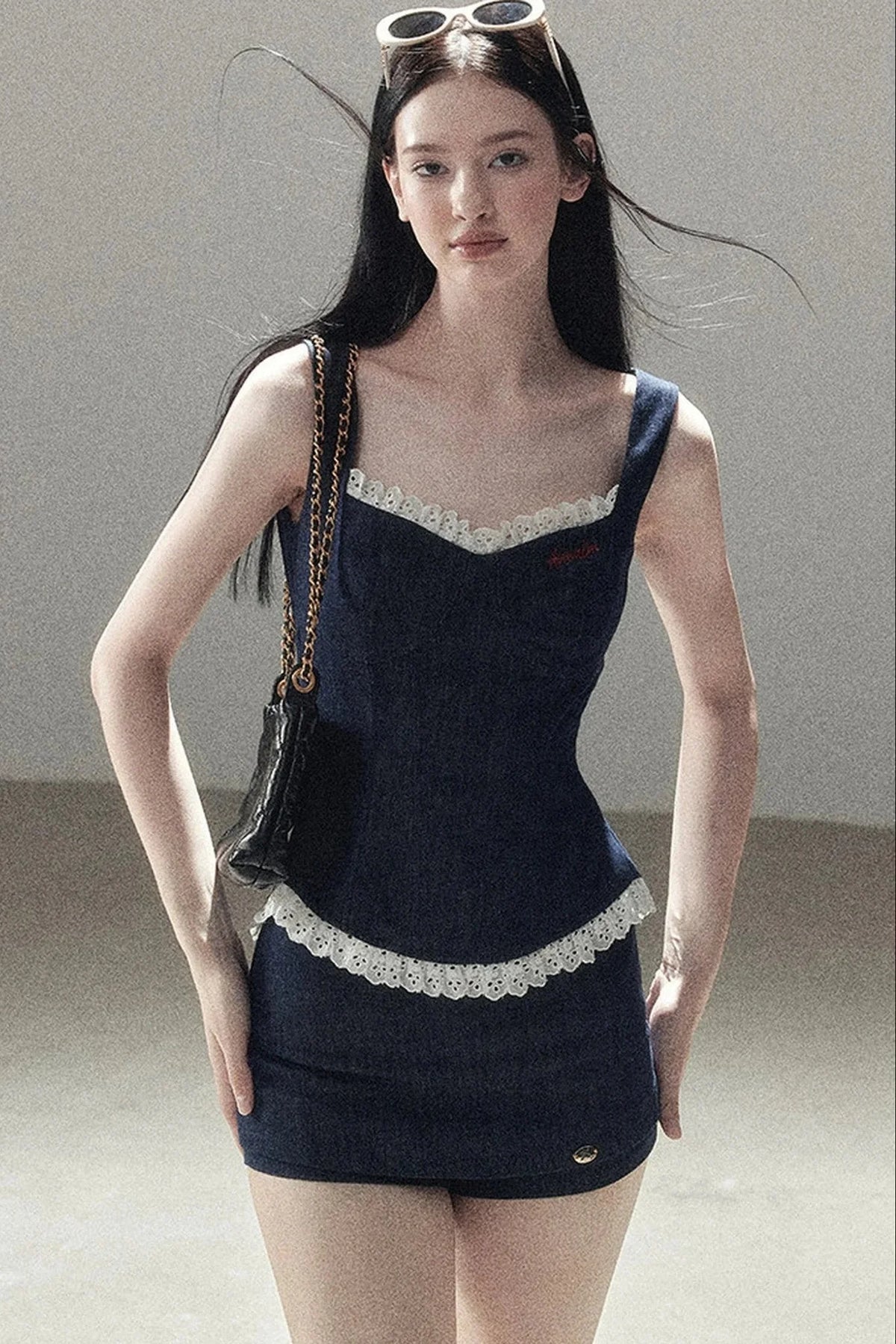Deep Sea Denim Camisole And Shorts Set-Up